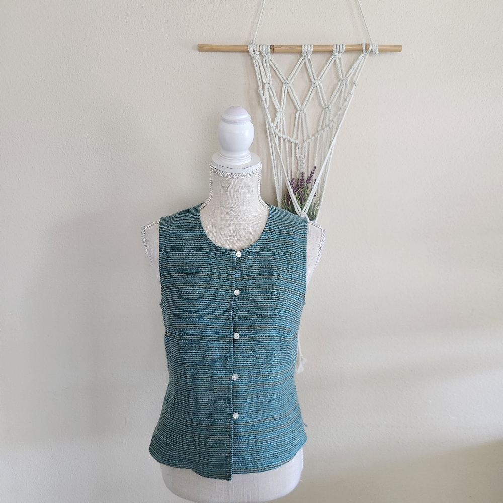 The Territory Ahead Womens Linen Blend Sriped Vest Size XS NWOT Grandmacore
